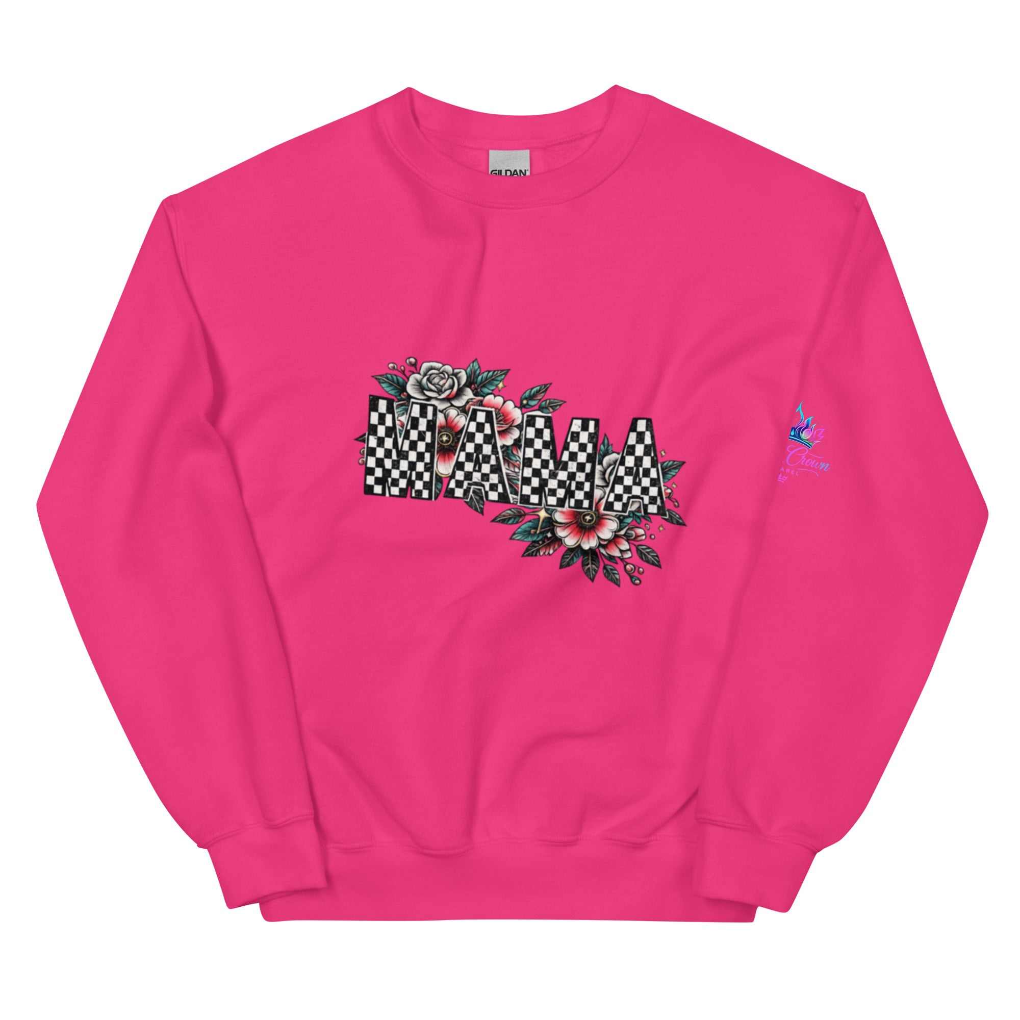 Pink unisex sweatshirt with floral and punk graphic, soft cotton blend for moms